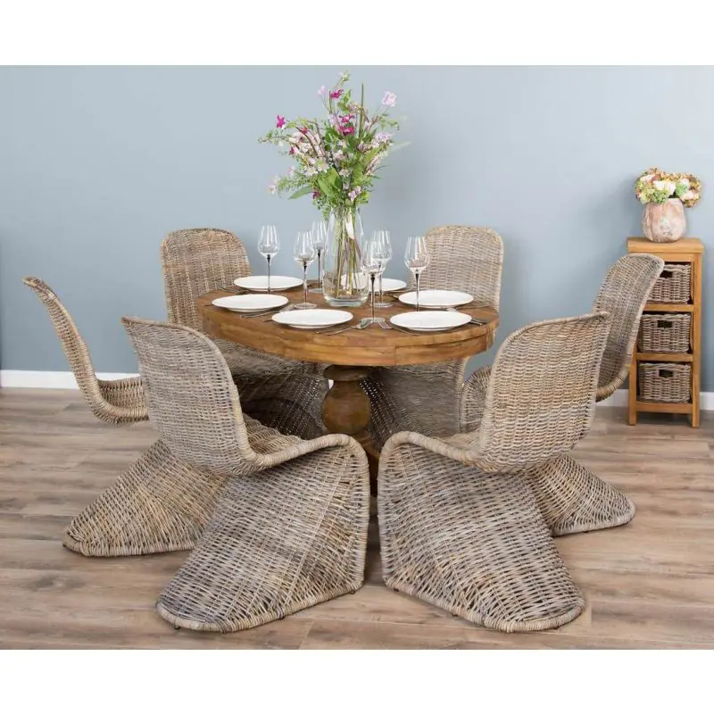 1.2m Reclaimed Teak Oval Pedestal Dining Table with 6 Stackable Zorro Chairs