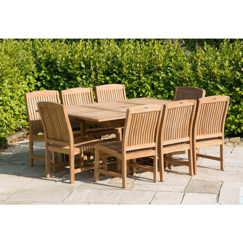 1m x 1.8m - 2.4m Teak Rectangular Extending Table with 8 Marley Chairs - With or Without Arms