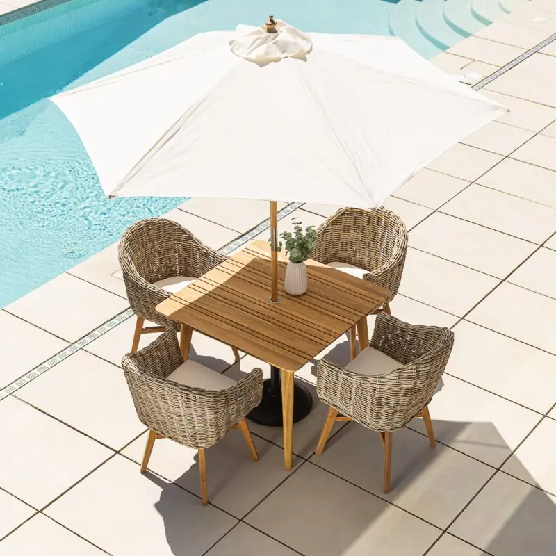1m Reclaimed Teak Savannah Outdoor Dining Table with 4 Scandi Chairs 