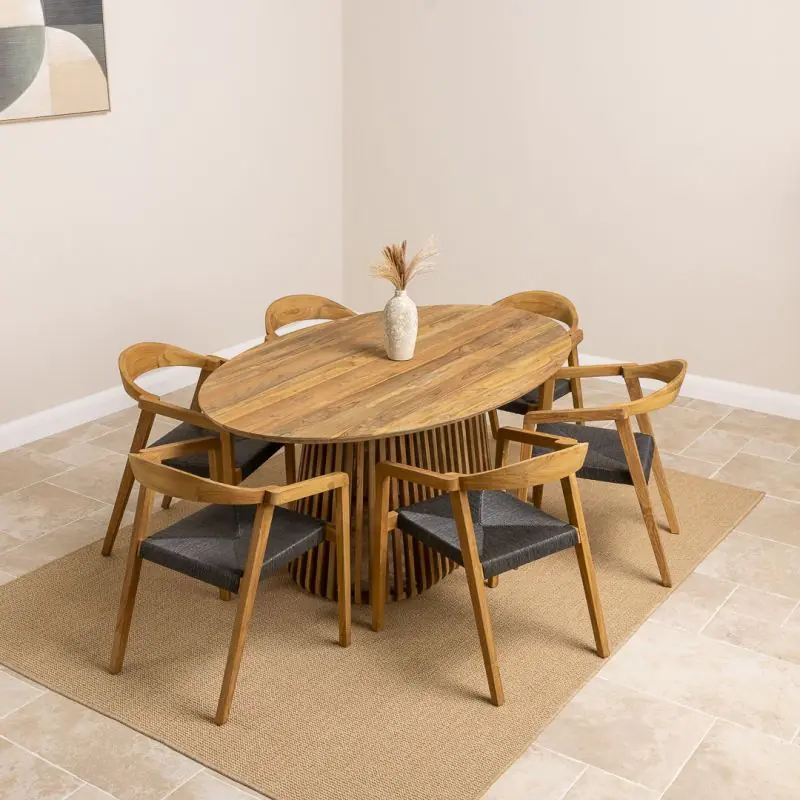 1.8m Reclaimed Teak Eclipse Dining Table With 6 Eclipse Dining Chairs