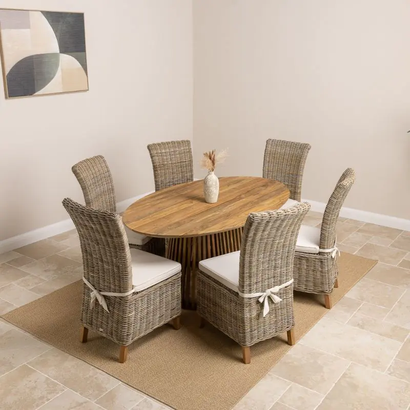 1.8m Reclaimed Teak Eclipse Dining Table With 6 Latifa Dining Chairs