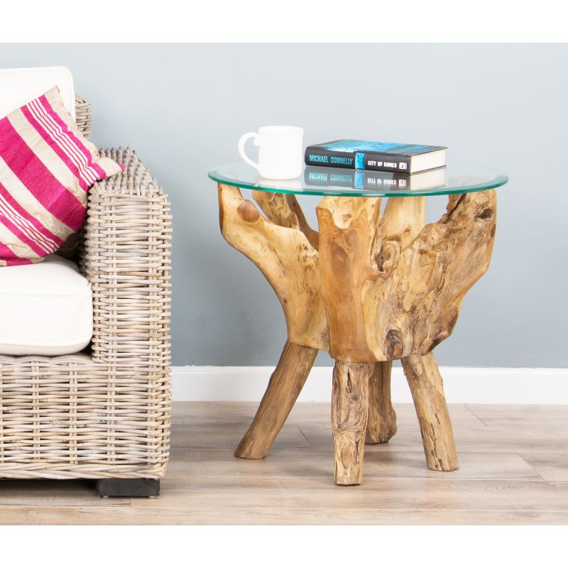 Reclaimed Teak Root Circular Side Table 