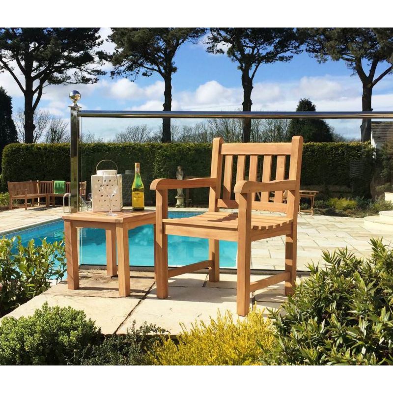 Traditional Teak Garden Armchair with Coffee Table