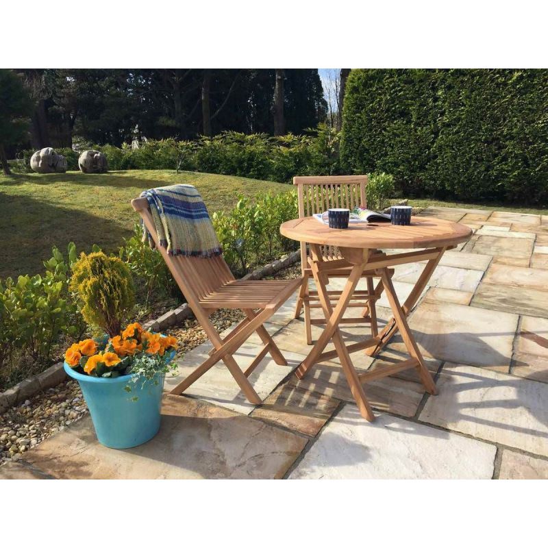 80cm Teak Circular Folding Table with 2 Classic Folding Chairs