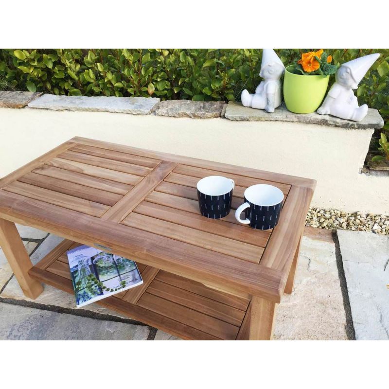 90cm Teak Rectangular Coffee Table with Shelf