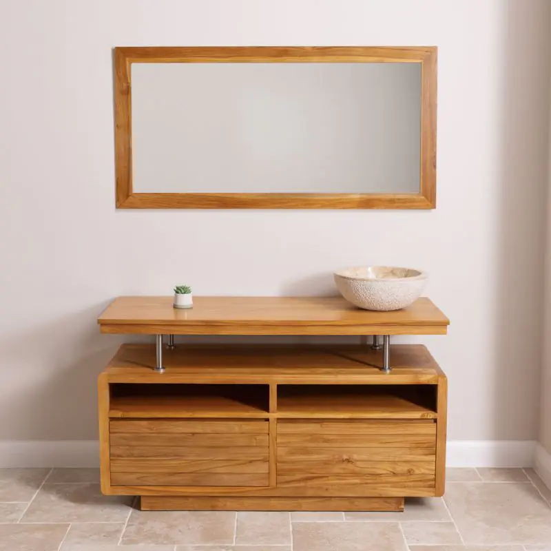 Vogue Large Teak Washstand with Two Drawers - 140cm X 80cm Vogue Large Teak Washstand with Two Drawers - 140cm X 80cm