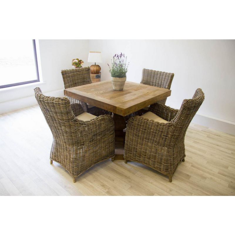 1m Reclaimed Elm Square Pedestal Dining Table with 4 Donna Armchairs