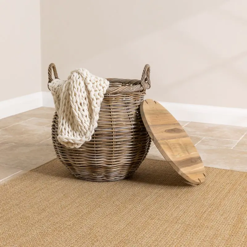 Natural Wicker & Reclaimed Teak Storage Coffee Table