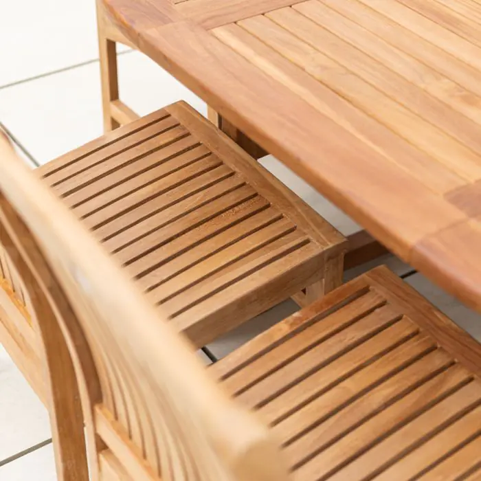 1.2m x 1.2m - 1.8m Teak Circular Extending Table with 6 Marley Chairs / Armchairs - 3