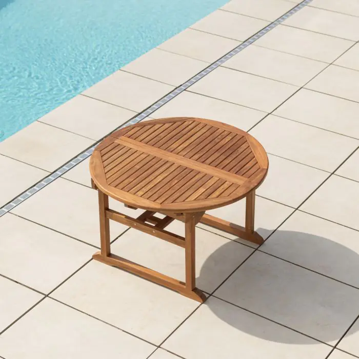1.2m x 1.2m - 1.8m Teak Circular Extending Table with 6 Marley Chairs / Armchairs - 17