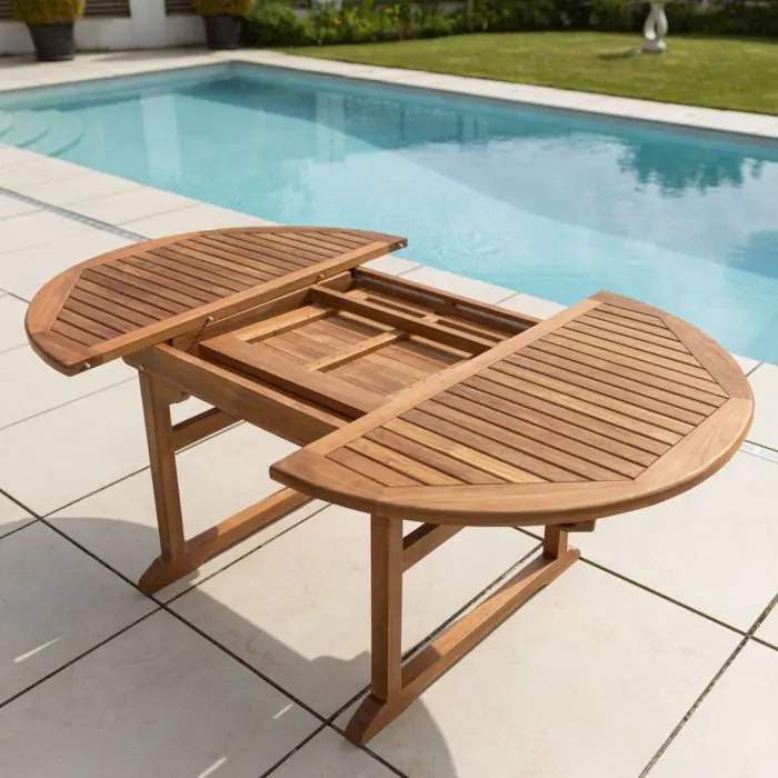1.2m x 1.2m - 1.8m Teak Circular Extending Table with 6 Kiffa Folding Chairs / Armchairs - 8