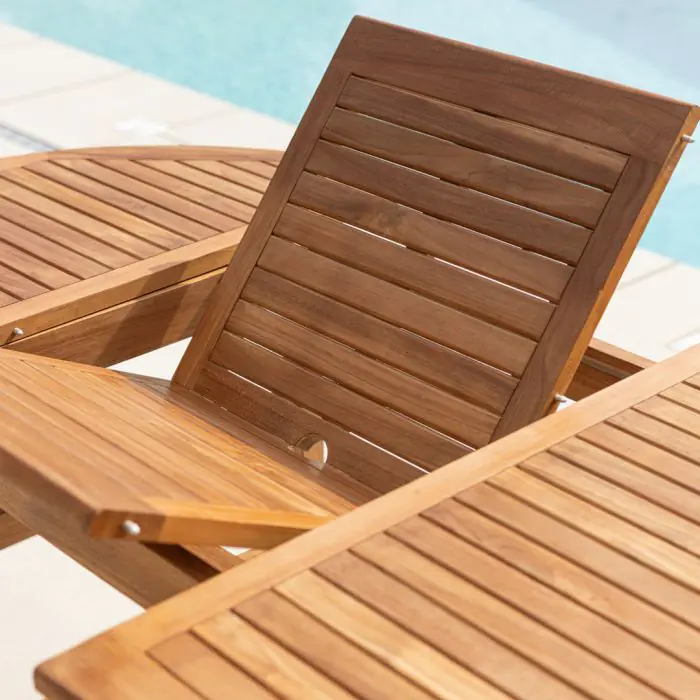 1.2m x 1.2m - 1.8m Teak Circular Extending Table with 6 Kiffa Folding Chairs / Armchairs - 9