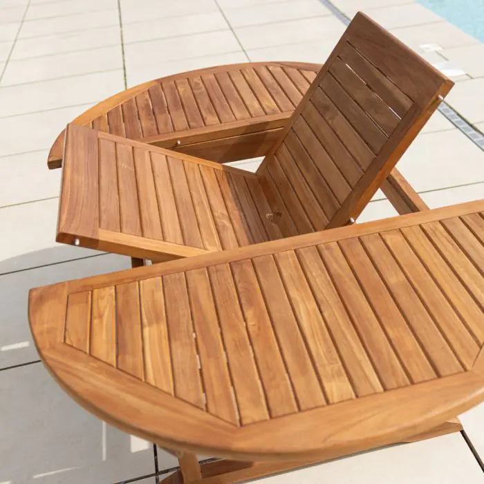 1.2m x 1.2m - 1.8m Teak Circular Extending Table with 6 Marley Chairs / Armchairs - 21