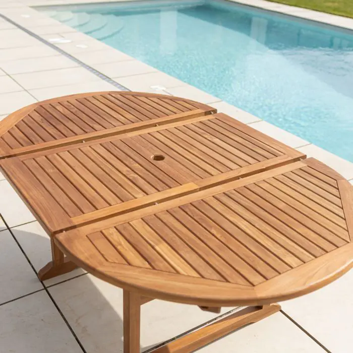 1.2m x 1.2m - 1.8m Teak Circular Extending Table with 6 Marley Chairs / Armchairs - 22