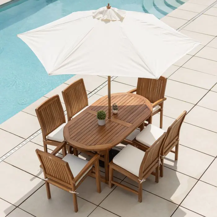 1.6m Teak Oval Pedestal Table with 4 Marley Chairs & 2 Marley Armchairs - 3