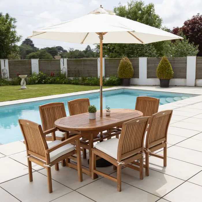 1.6m Teak Oval Pedestal Table with 4 Marley Chairs & 2 Marley Armchairs - 5