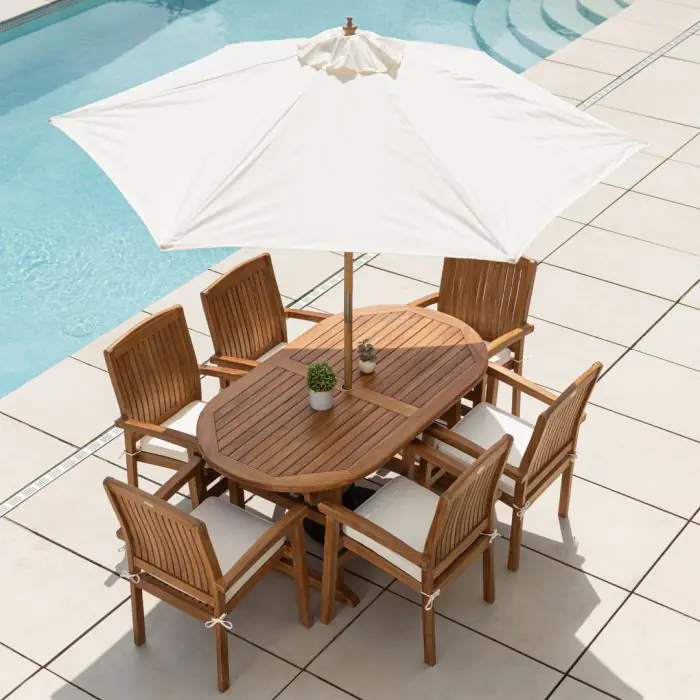 1.6m Teak Oval Pedestal Table with 6 Marley chairs - 5