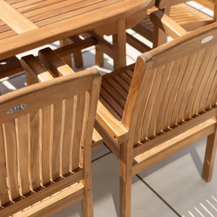 1.6m Teak Oval Pedestal Table with 6 Marley chairs - 12