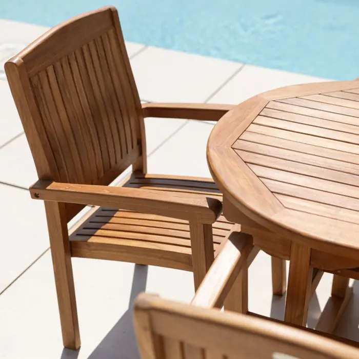 1.6m Teak Oval Pedestal Table with 6 Marley chairs - 14