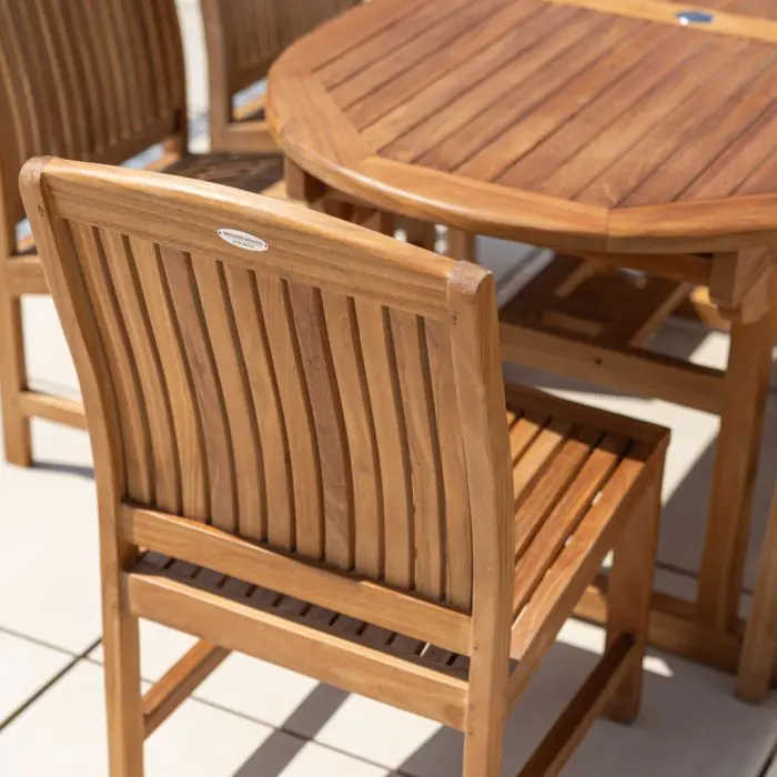 1.6m Teak Oval Pedestal Table with 6 Marley chairs - 6