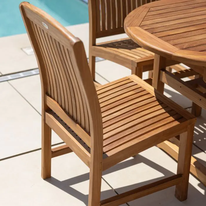 1.6m Teak Oval Pedestal Table with 6 Marley chairs - 8