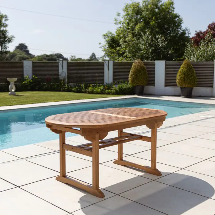1.6m Teak Oval Pedestal Table - 1