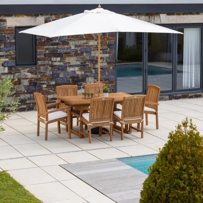 1.6m Teak Rectangular Pedestal Table with 6 Marley Chairs  - 5