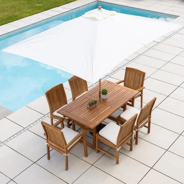 1.6m Teak Rectangular Pedestal Table with 6 Marley Chairs  - 2
