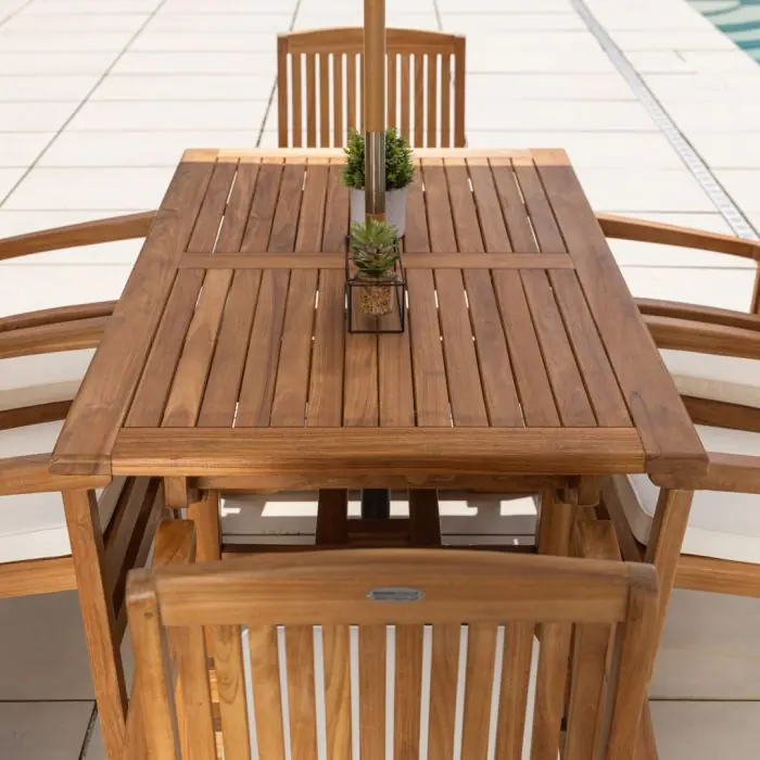 1.6m Teak Rectangular Pedestal Table with 6 Marley Chairs  - 4