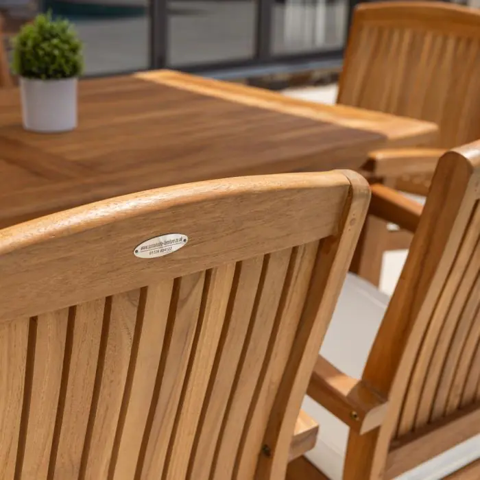 1.6m Teak Rectangular Pedestal Table with 6 Marley Chairs  - 7