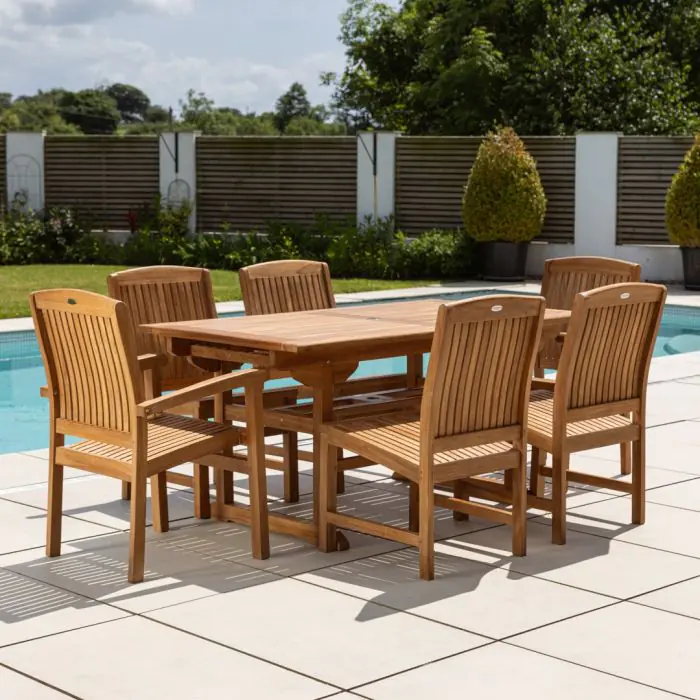 1.6m Teak Rectangular Pedestal Table with 6 Marley Chairs  - 3