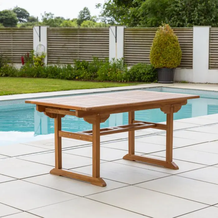 1.6m Teak Rectangular Pedestal Table - 1