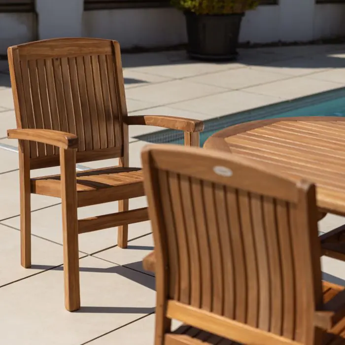 1.9m Teak Oval Pedestal Table with 6 Marley Chairs - 5