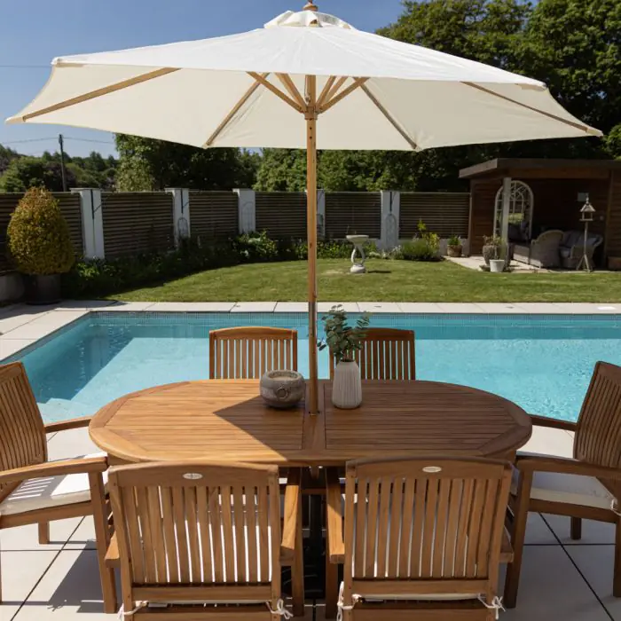 1.9m Teak Oval Pedestal Table with 6 Marley Chairs - 14