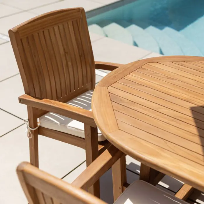 1.9m Teak Oval Pedestal Table with 6 Marley Chairs - 16