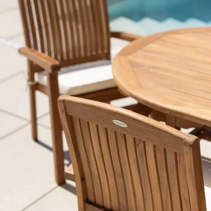 1.9m Teak Oval Pedestal Table with 6 Marley Chairs - 17