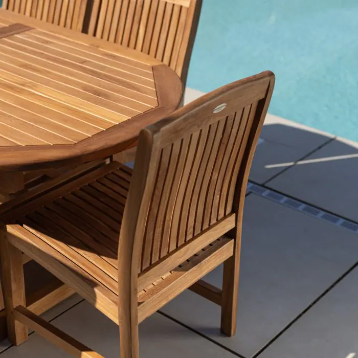 1.9m Teak Oval Pedestal Table with 6 Marley Chairs - 2