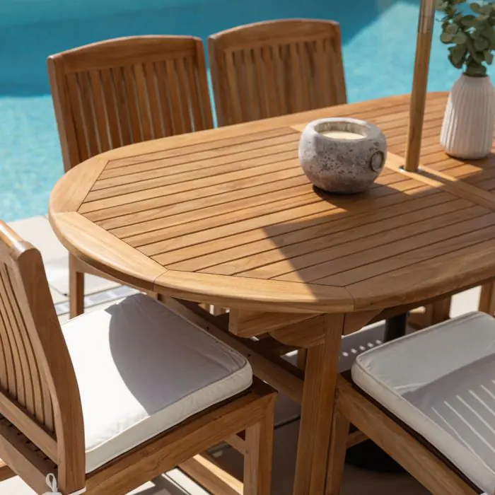 1.9m Teak Oval Pedestal Table with 6 Marley Chairs - 8