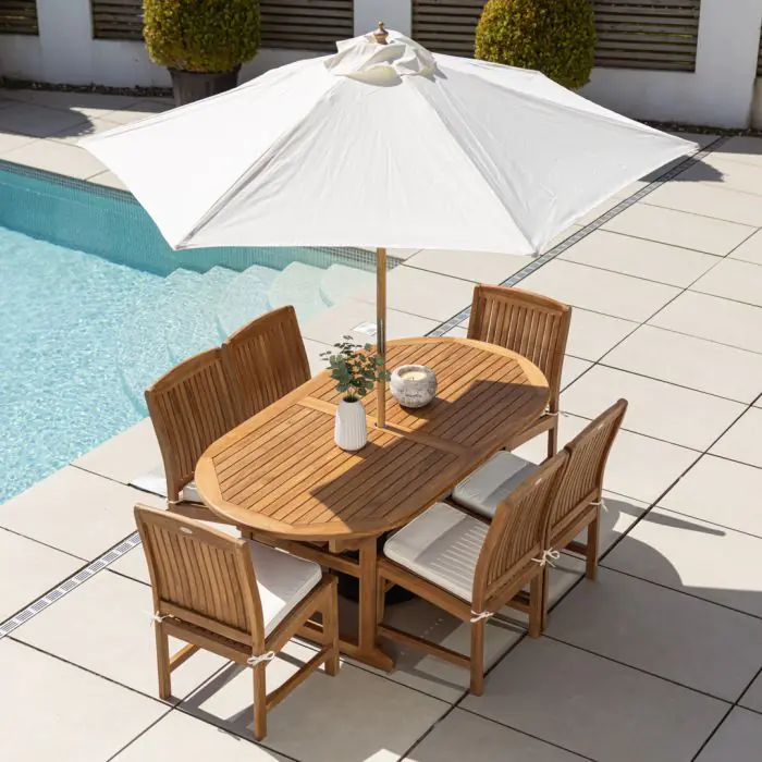 1.9m Teak Oval Pedestal Table with 6 Marley Chairs - 6