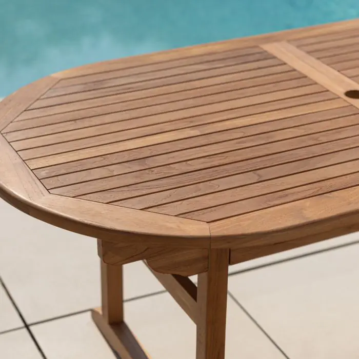 1.9m Teak Oval Pedestal Table with 6 Marley Chairs - 19