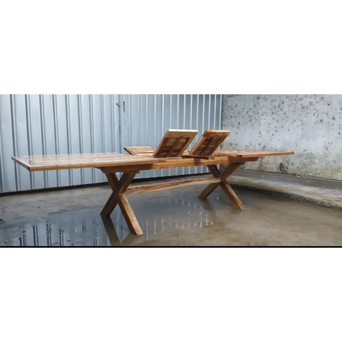 Teak Rectangular Cross Leg Extending Table - 3