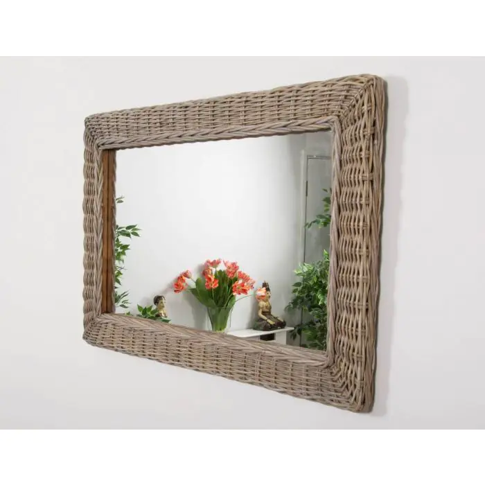 Natural Kubu Grey Wicker Mirror - Rectangular - 1