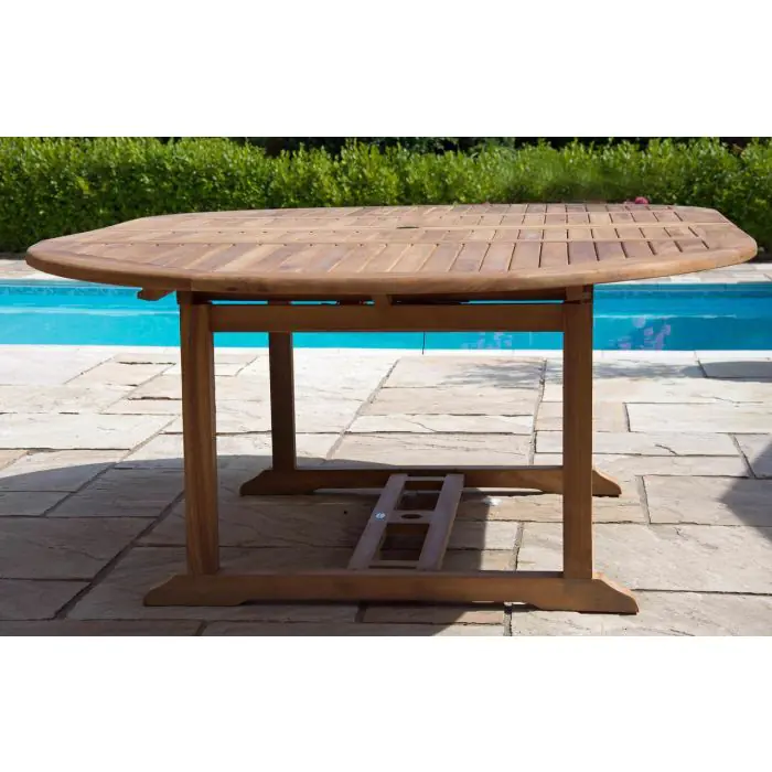 1.5m x 1.5m-2.3m Teak Circular Double Extending Table with 10 Marley Chairs - 16