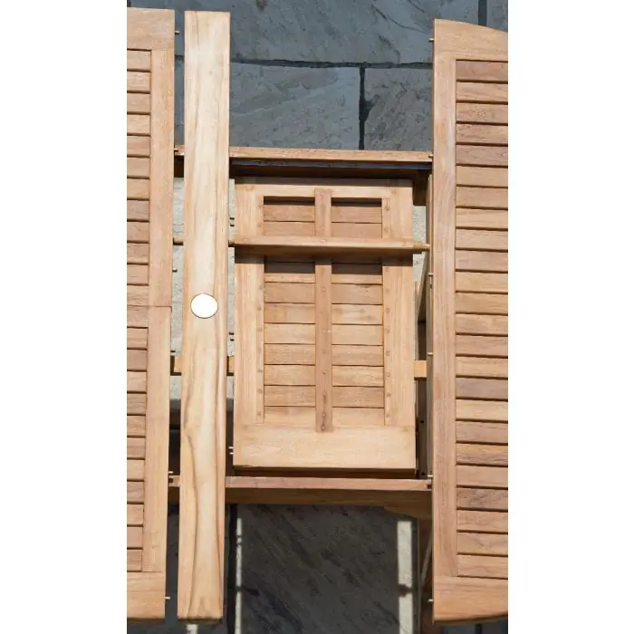1.5m x 1.5m-2.3m Teak Circular Double Extending Table with 10 Kiffa Folding Chairs - 11