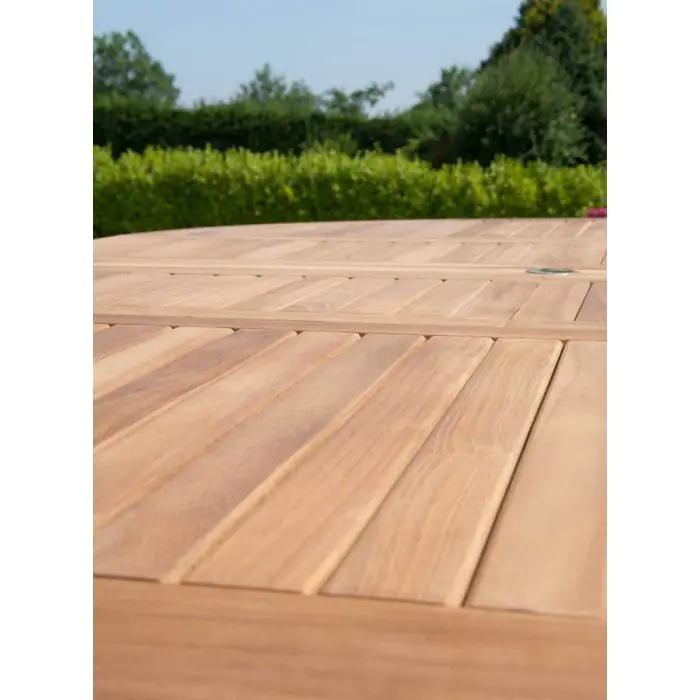 1.5m x 1.5m-2.3m Teak Circular Double Extending Table with 10 Marley Chairs - 21
