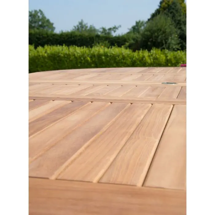 1.5m x 1.5m-2.3m Teak Circular Double Extending Table with 10 Kiffa Folding Chairs - 13