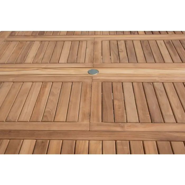 1.5m x 1.5m-2.3m Teak Circular Double Extending Table with 10 Kiffa Folding Chairs - 12