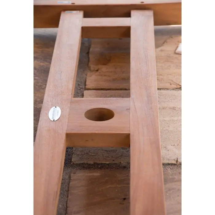 1.5m x 1.5m-2.3m Teak Circular Double Extending Table with 10 Kiffa Folding Chairs - 14