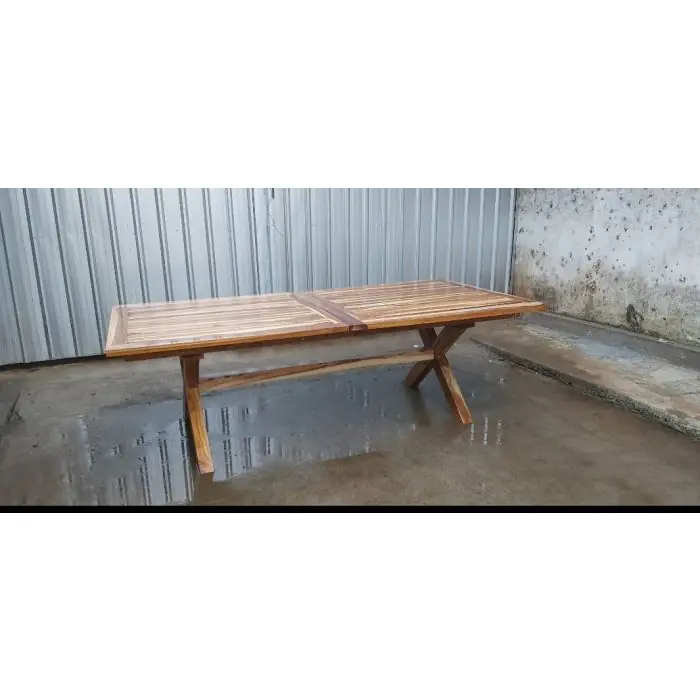 Teak Rectangular Cross Leg Extending Table - 5