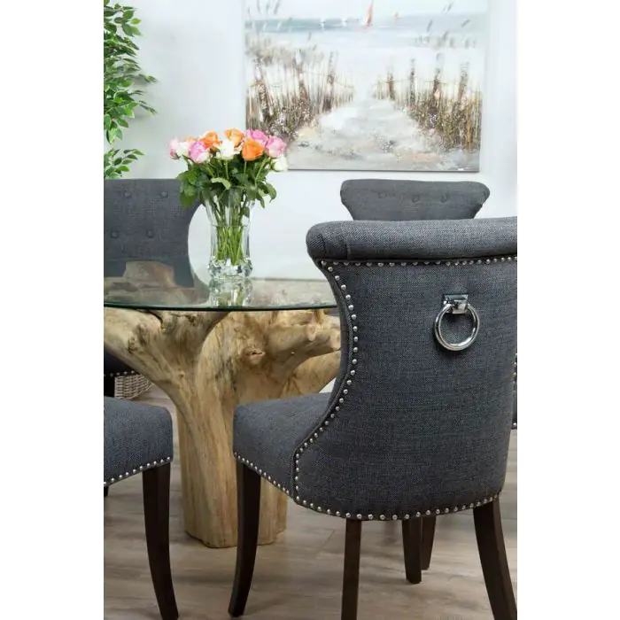 1.2m Reclaimed Teak Flute Root Circular Dining Table with 4 Windsor Ring Back Dining Chairs - 6